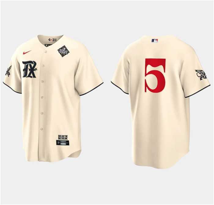 Men%27s Texas Rangers #5 Corey Seager Cream 2023 World Series City Connect Stitched Baseball Jersey Dzhi->texas rangers->MLB Jersey